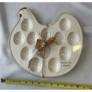 Mud Pie Hen Stoneware deviled egg platter plate 11 1/2" x 12" with 6” Fork NEW